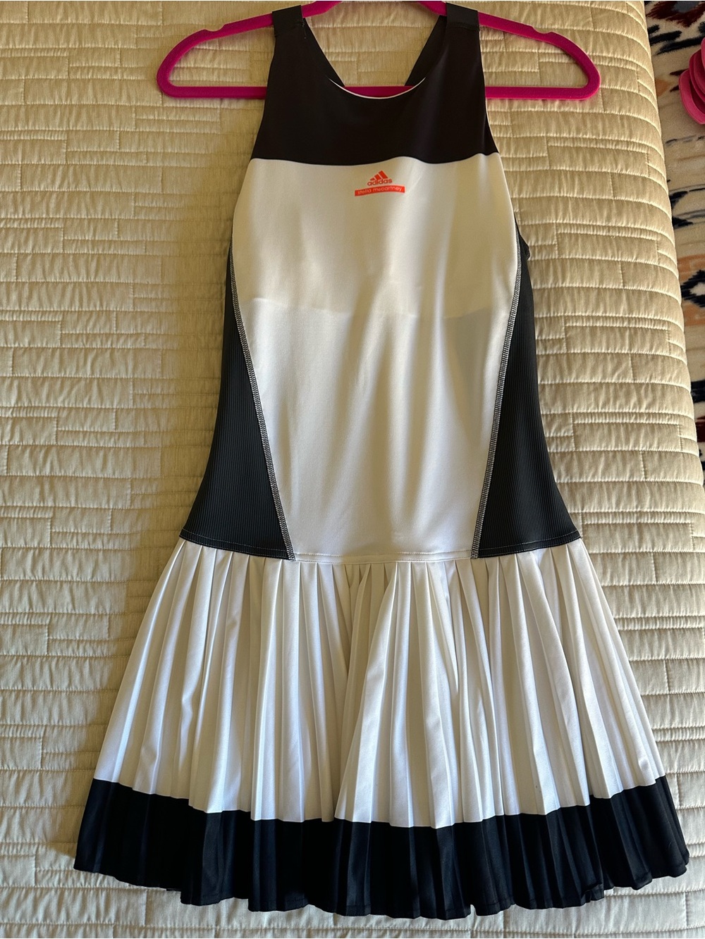 Adidas by Stella McCartney Black & White Tennis Dress with Pleated Hem - Picture 4 of 7